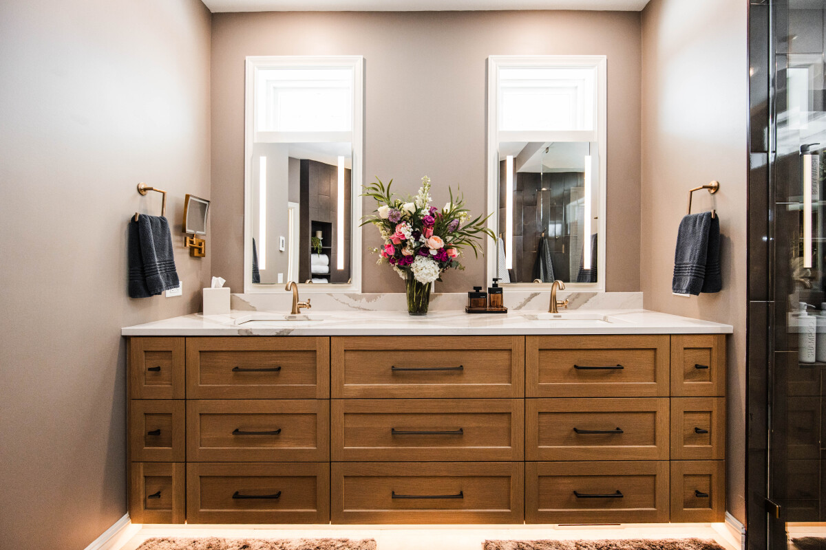 Custom Rift Oak Primary Bathroom Vanity 