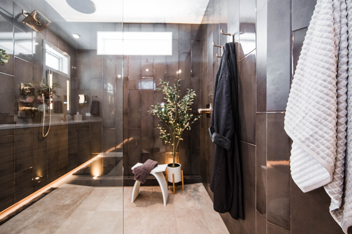 Primary Bathroom Shower Designed by Discrete Designs in Central Minnesota